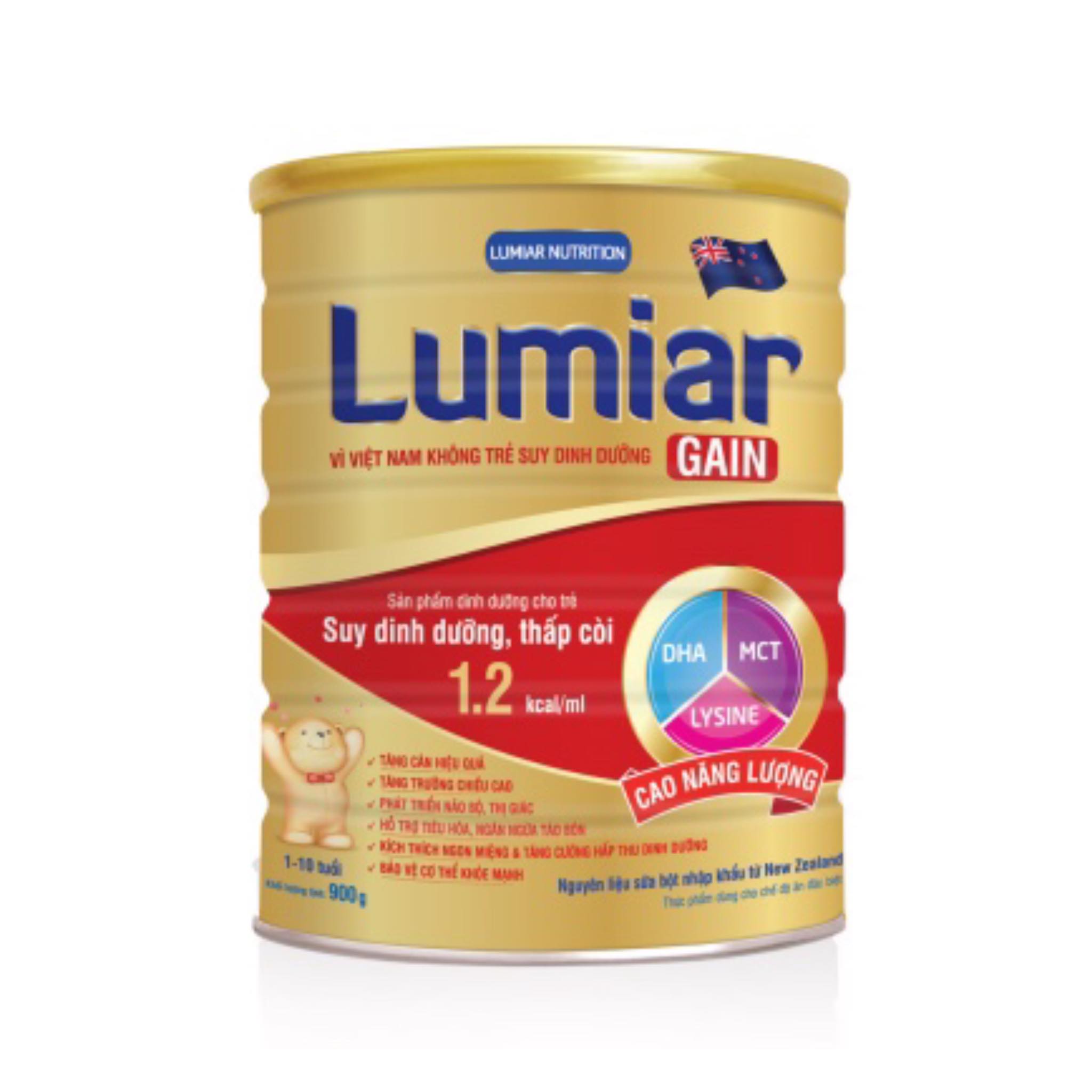 Sữa bột Lumiar Gain 900g - sản phẩm dành cho trẻ suy dinh dưỡng, thấp còi với DHA, MCT, LYSINE cao năng lượng