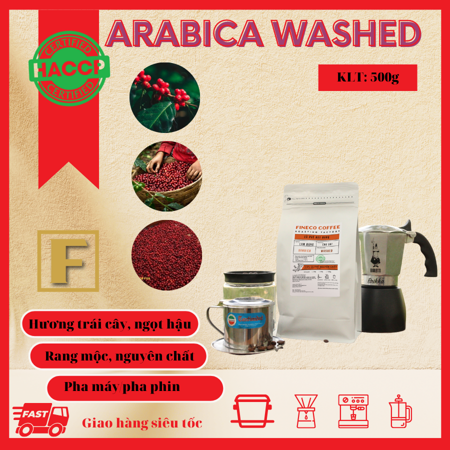 Arabica Washed - Vị đắng nhẹ, chua thanh, hương trái cây, hậu ngọt dịu - Cà phê pha phin/ Pha máy |250 - 500gr|
