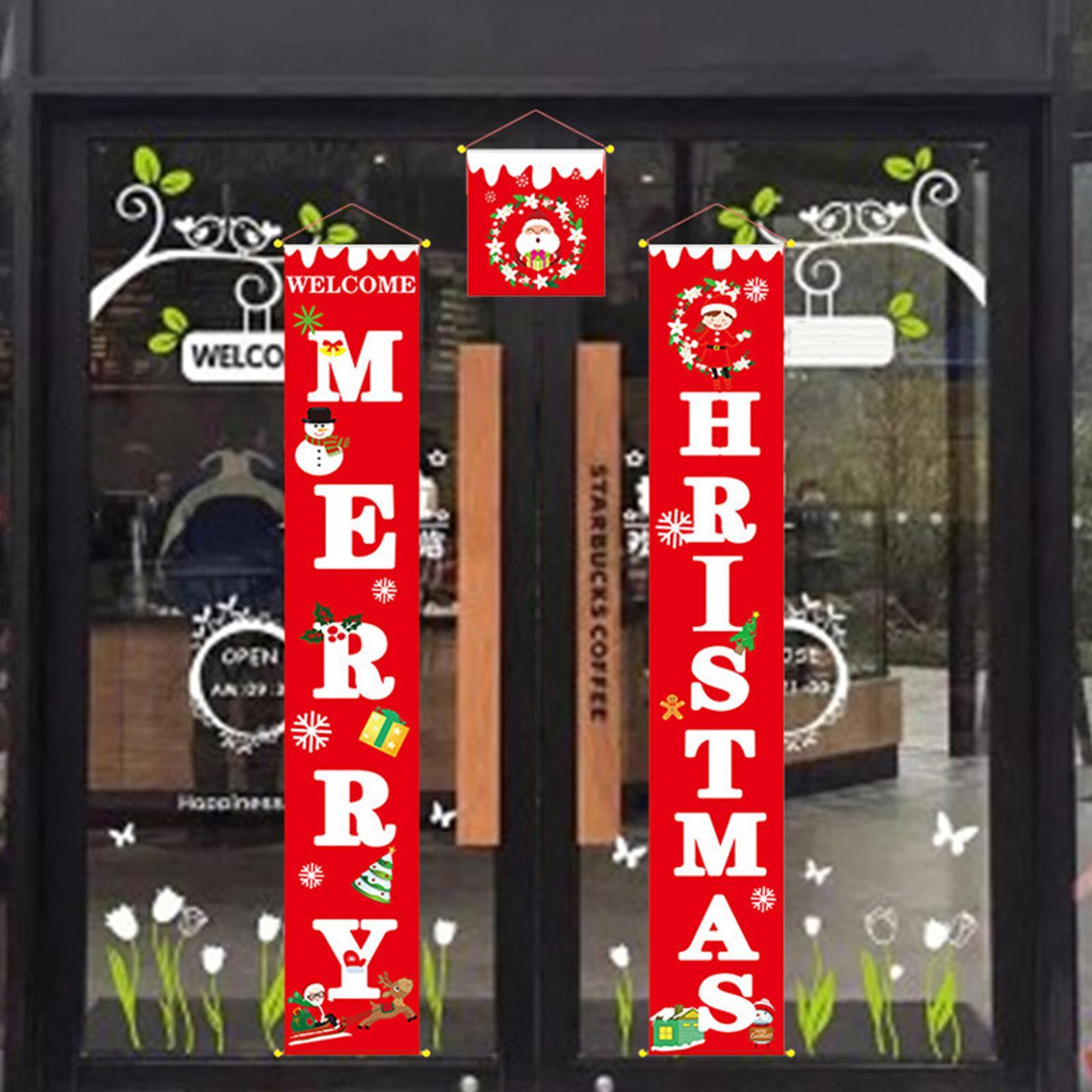 3PCS Christmas Porch Sign Merry Christmas Hanging Banner Welcome Christmas Front Door Banner Xmas Hanging Sign Decor