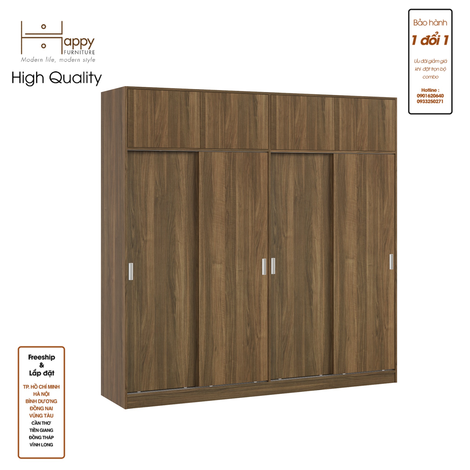 [Happy Home Furniture] ELEGANT, Tủ quần áo cửa lùa 2m2x2m2 , 220cm x 54cm x 220cm ( DxRxC), TCL_007