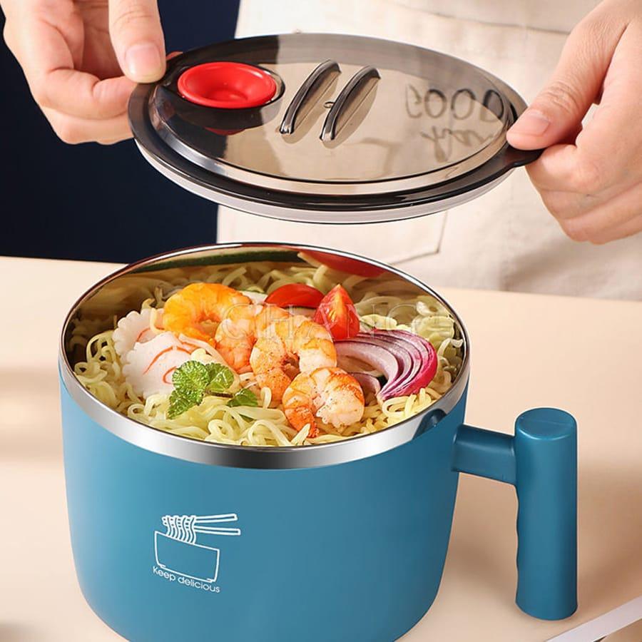 Ca Mỳ Mini Lõi Inox Cách Nhiệt Có Quai Cầm Chống Nóng 1.2L, Bát Ăn Mì Có Nắp Đậy Nấu Đa Năng Tiện Lợi