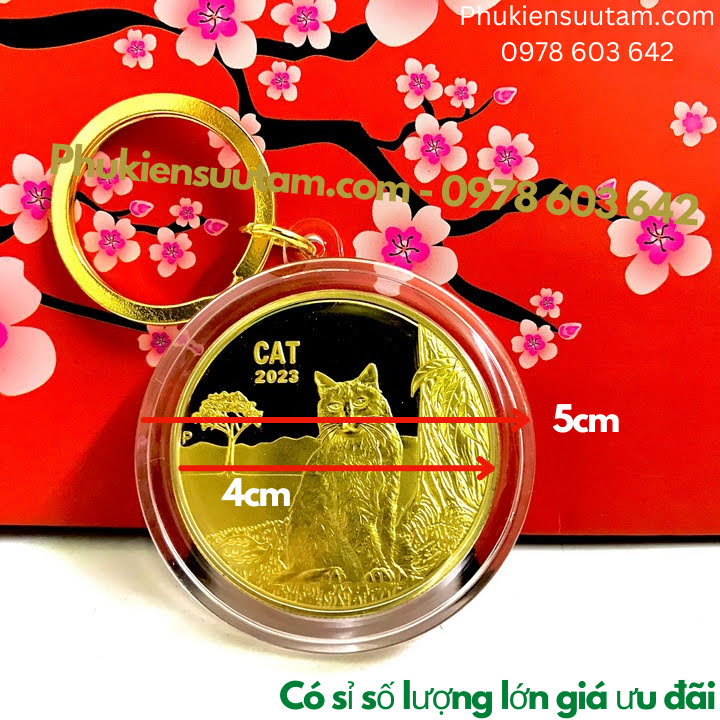 Móc Khóa Xu Úc Hình Con Mèo Mạ Vàng, đường kính: 4cm, màu vàng - SP005897