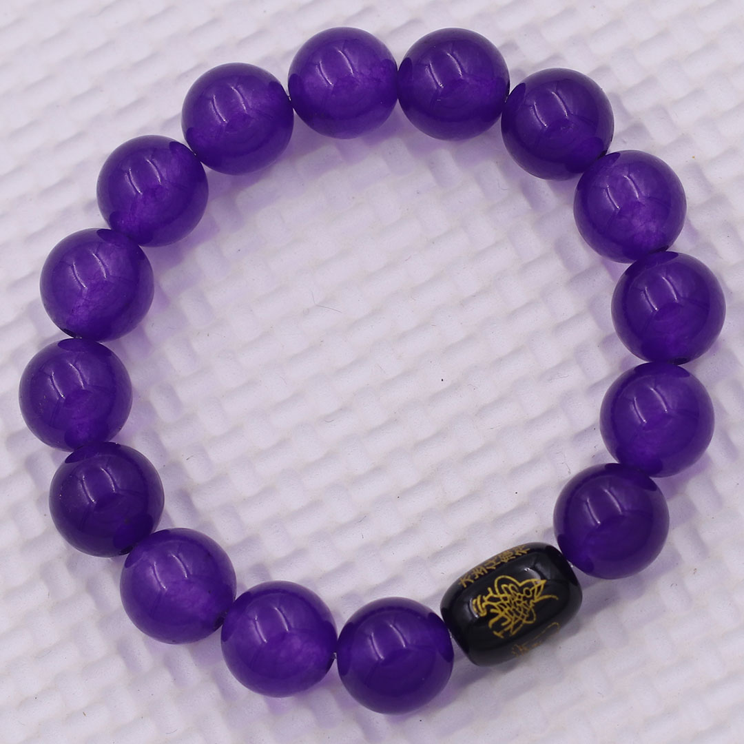 Vòng chuỗi đeo tay đá thạch anh tím 10 ly charm giải thái tuế phù, vòng chuỗi phong thủy, giải năm hạn thái tuế