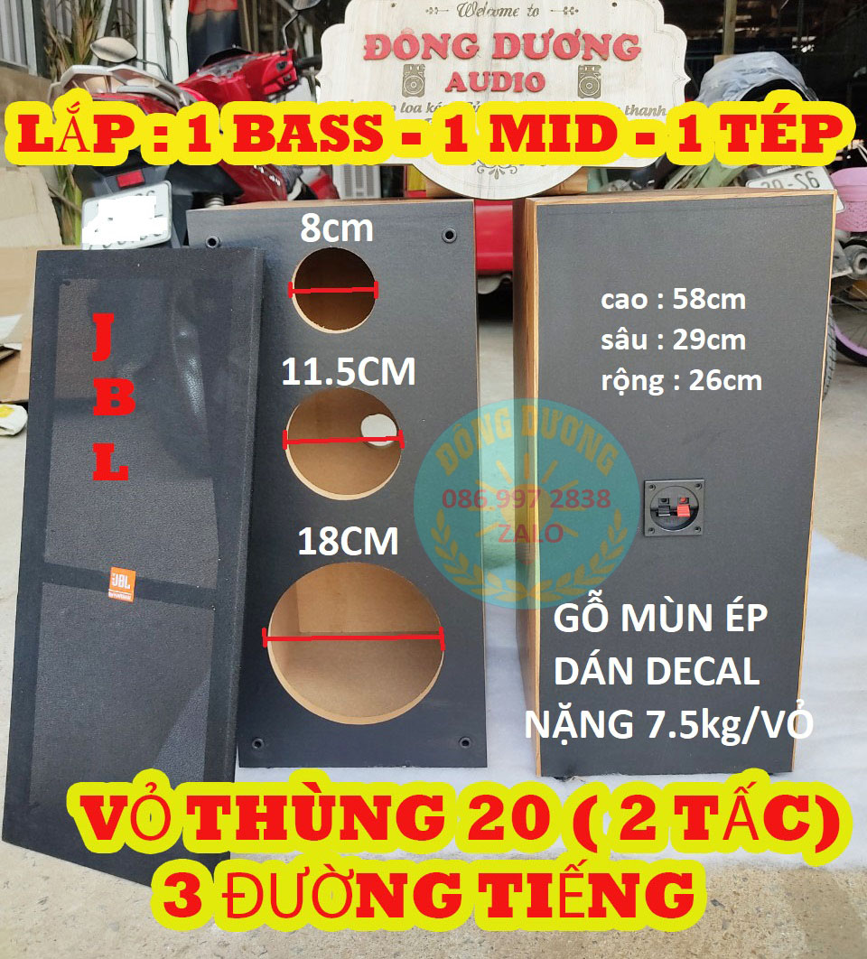 VỎ THÙNG LOA 20 3 ĐƯỜNG TIẾNG - LẮP 1 BASS - 1 MID - 1 TREBLE - VỎ THÙNG 2 TẤC - GIÁ 1 ĐÔI