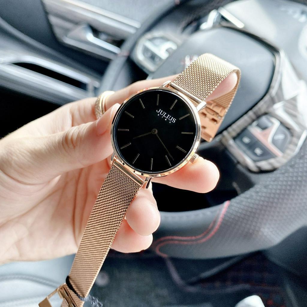 Đồng Hồ Nữ Chính Hãng Julius Star Cao Cấp Dây Kim Loại Chống Nước Kính Sapphire Chống Xước Đường Kính 32mm JS-027C