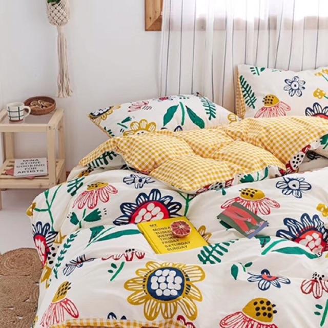 Set Cotton Living Hàng Nhập Khẩu Cao Cấp 4 Món Trong BST hello Summer Mẫu Hoa Vàng