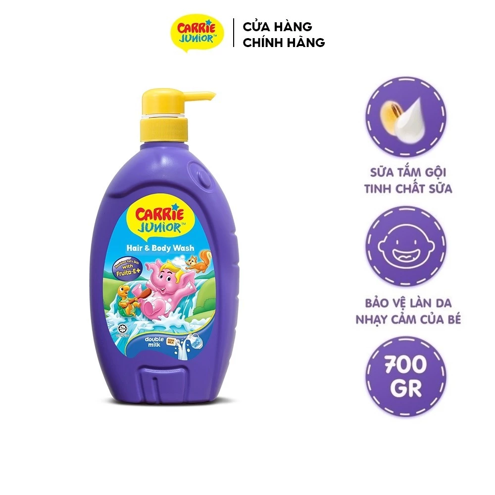Chai Sữa Tắm Gội cho bé Carrie Junior hương trái cây thiên nhiên 700g - 3 mùi hương