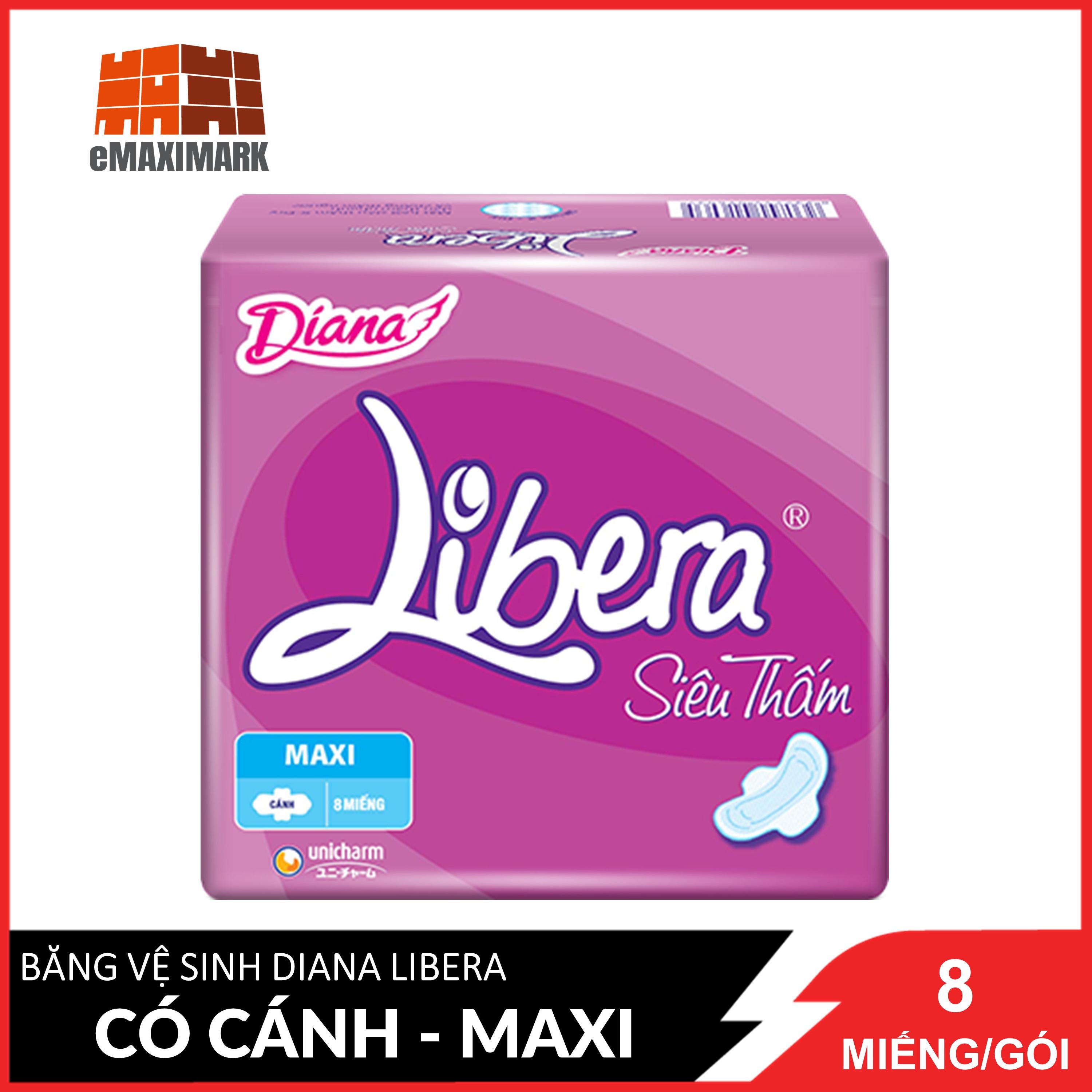 Băng Vệ Sinh Diana Libera Siêu Thấm Maxi Cánh 23cm 8 Miếng / Gói