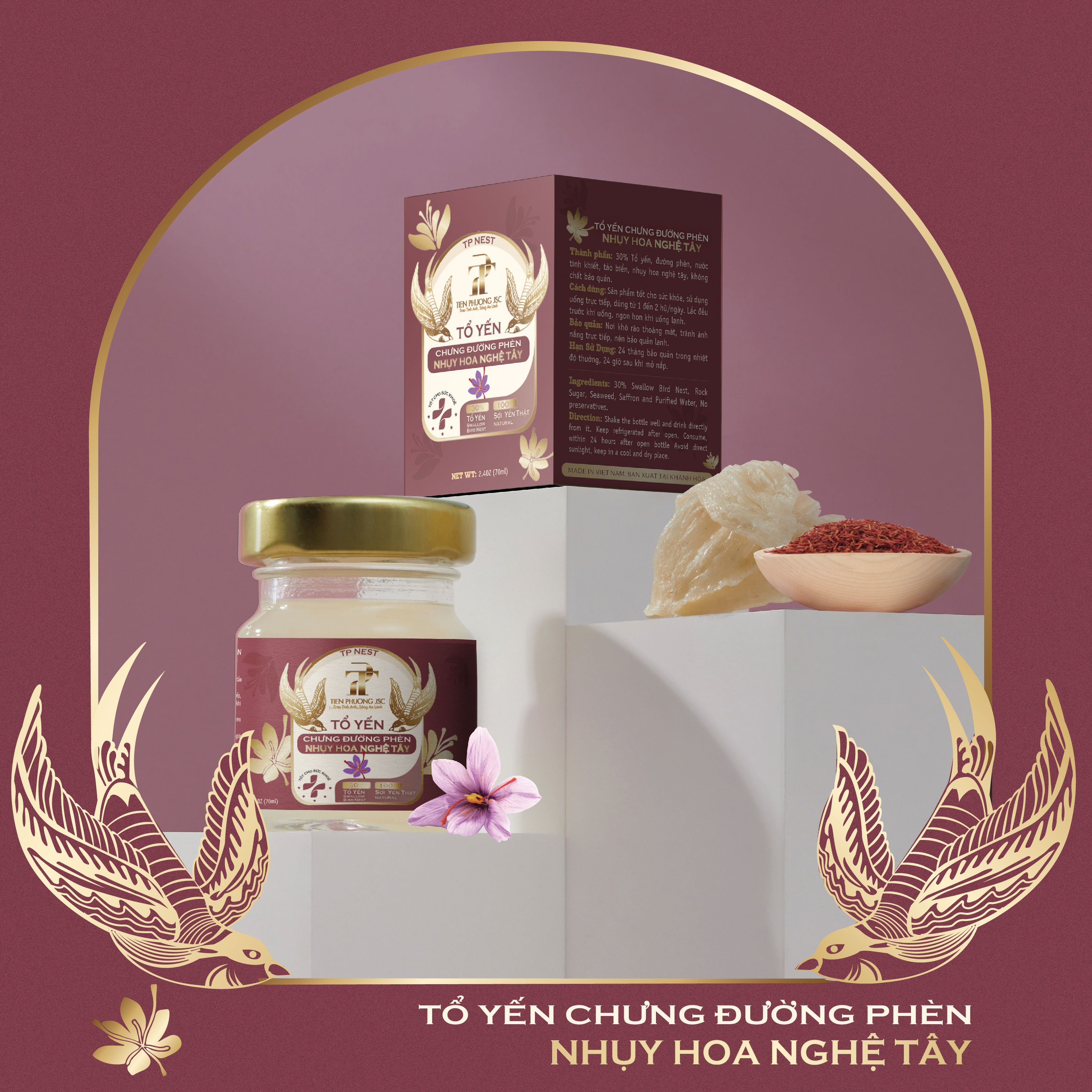 Tổ yến chưng đường phèn Nhụy hoa nghệ tây - Tiến Phương (70 ml/hũ)