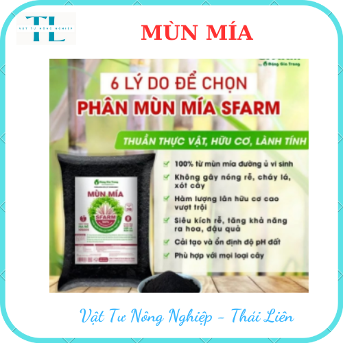 Phân hữu cơ mùn mía Sfarm ủ vi sinh, phân bón thuần thực vật 100% mía đường giúp cây trồng dễ ra hoa, đậu quả - Túi 2kg