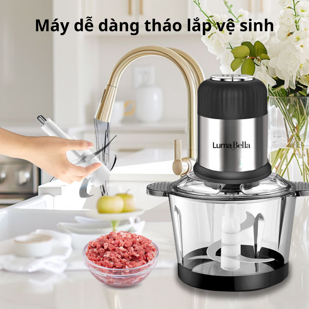 Máy xay thịt Lumabella LB-7025A công suất 800W, Cối thủy tinh dung tích 2L - Xay thực phẩm xay thịt cá - HÀNG CHÍNH HÃNG