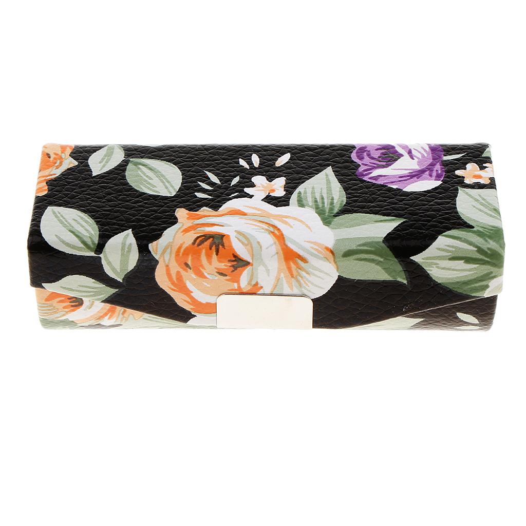 Leather Jewelry Makeup Lipstick Holder Case With Mirror Beauty Flower Pattern