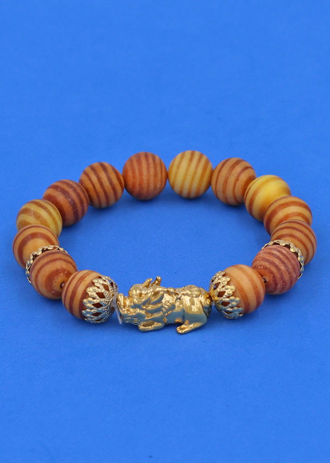 Vòng tay chuỗi hạt Gỗ Huyết Rồng 12 ly - cẩn Tỳ Hưu Phong Thủy inox vàng VGHRTHBKV12