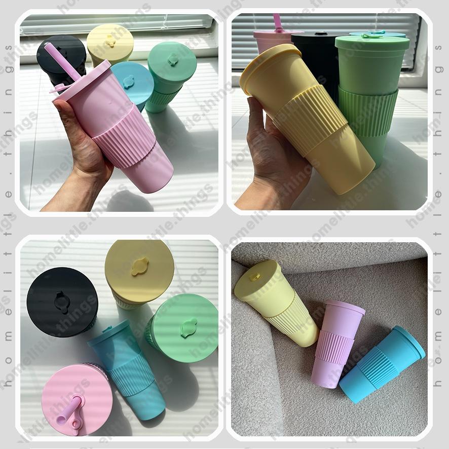 Ly nhựa đựng nước gam màu pastel có kèm ống hút trân châu 700ml