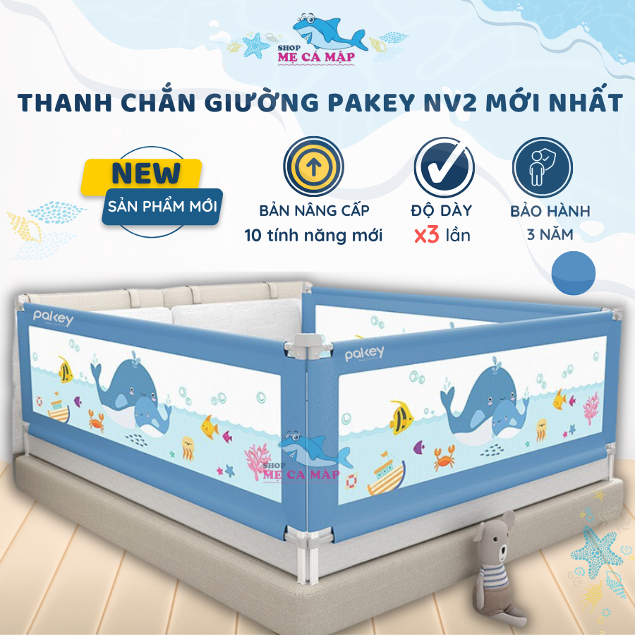 Thanh Chắn Giường Pakey NV2 Nâng Hạ Dạng Trượt Dễ Dàng ,Thanh Chắn Giường Có Khóa Xoáy 2 Chiều, Bọc Xốp An Toàn Cho Bé