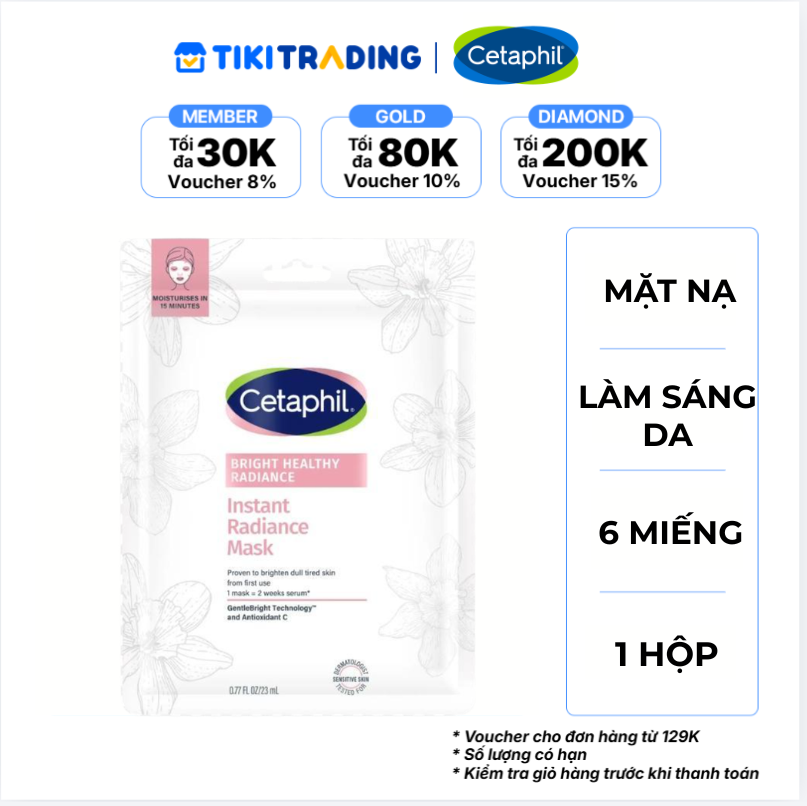 Mặt Nạ Cấp Sáng Tức Thì Cetaphil Bright Healthy Radiance (Hộp 6 Miếng x 23ml)