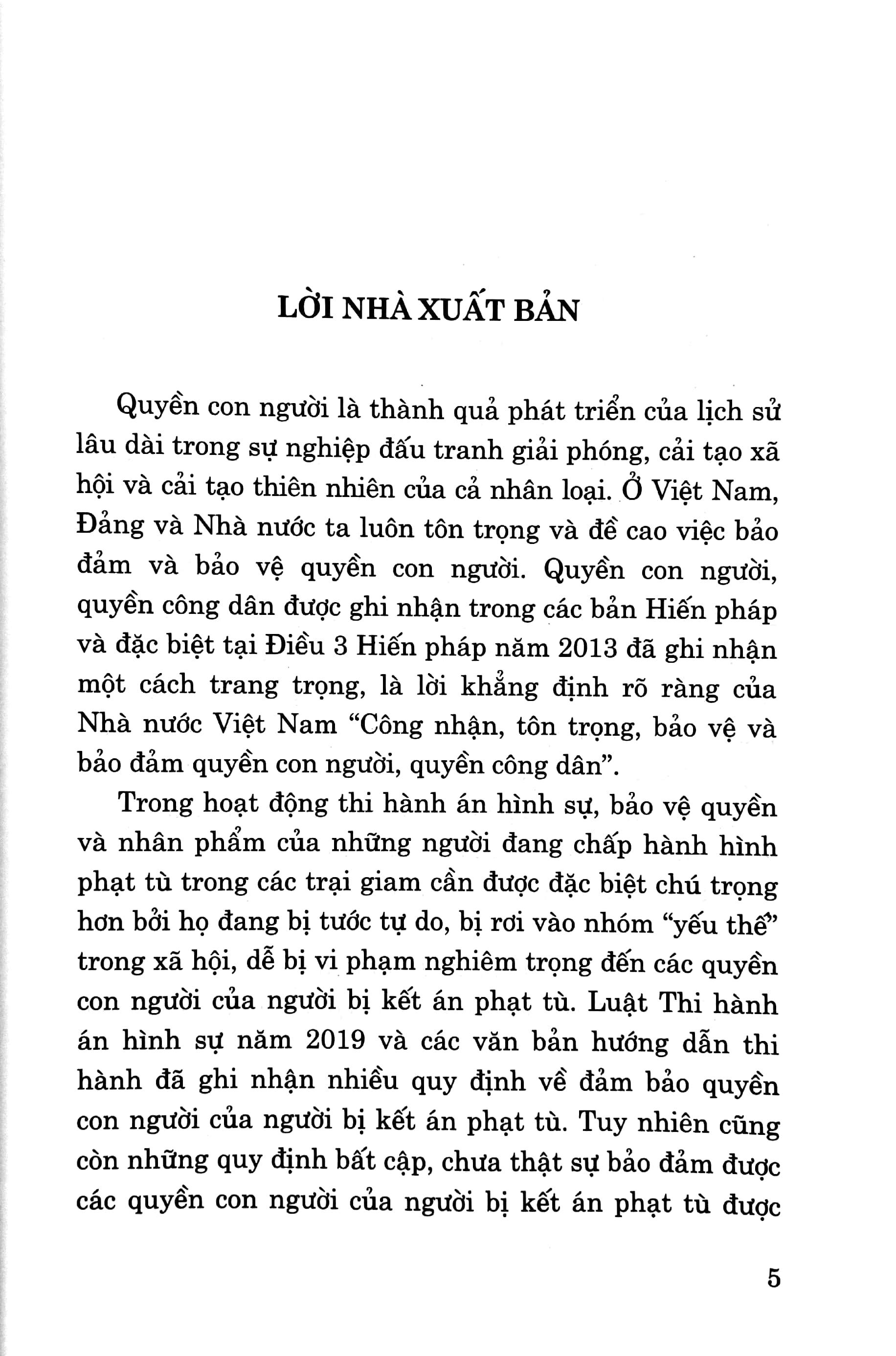 Bảo Đảm Quyền Con Người Trong Thi Hành Án Phạt Tù Tại Việt Nam (Sách Chuyên Khảo)