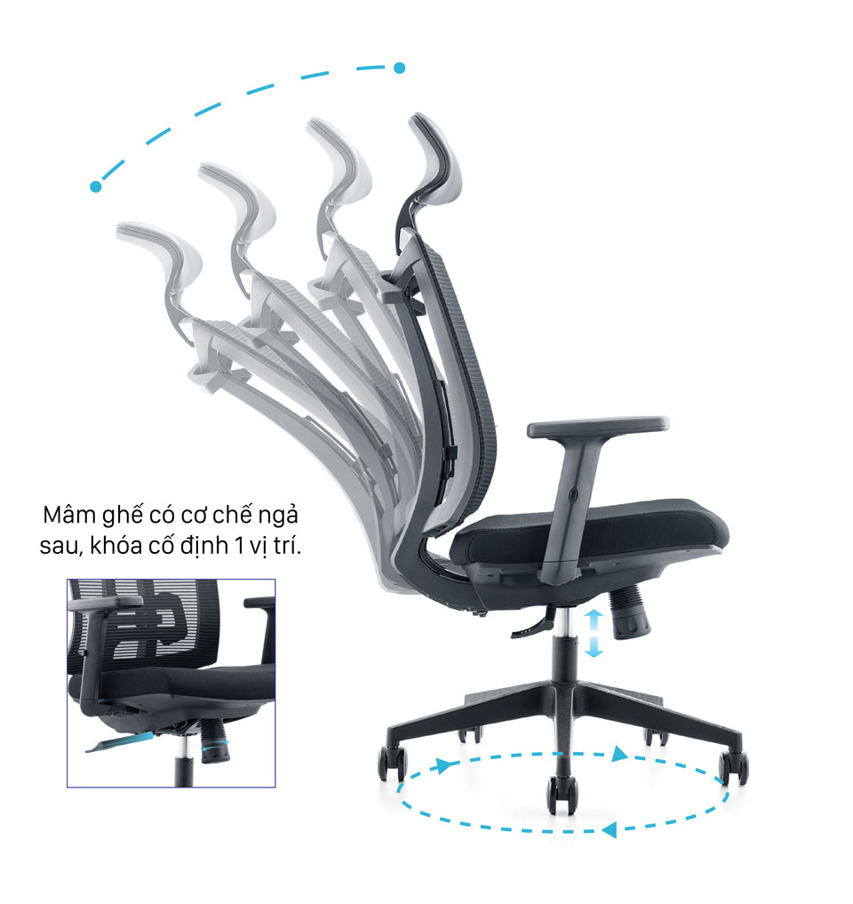 Ghế công thái học Ergonomic GOVI Felix F6206A-2 - Tựa đầu, tựa tay 3D, lưng ngả tựa êm ái