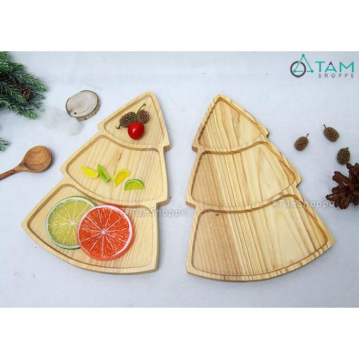 Khay gỗ hình cây thông Noel chia 03 ngăn W-KHAY-30