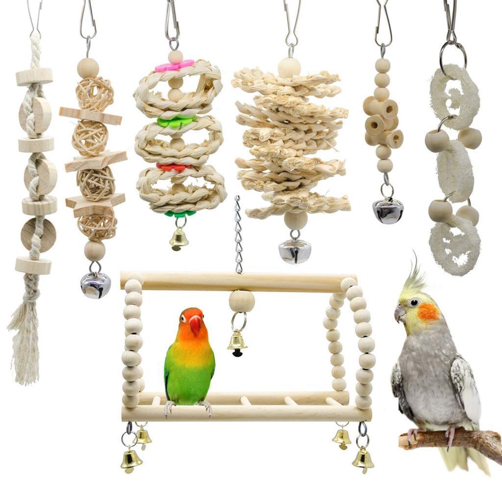 3X 7 Pcs Birds Parrot Chew Toys Birds Parrots Swing Toy For Small to Large Bird