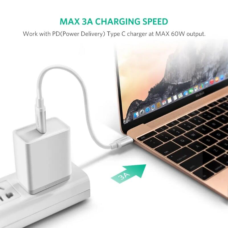 Ugreen UG10681US161TK 1M màu bạc Dây USB Type-C truyền dữ liệu và sạc mạ Nikel đầu nhôm - HÀNG CHÍNH HÃNG