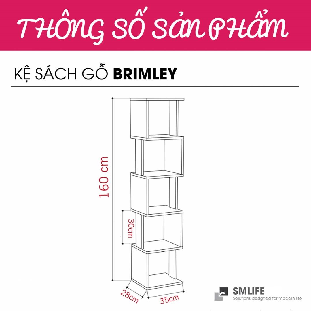 Kệ sách gỗ hiện đại SMLIFE Brimley | Gỗ MDF dày 17mm chống ẩm | D35xR28xC160cm