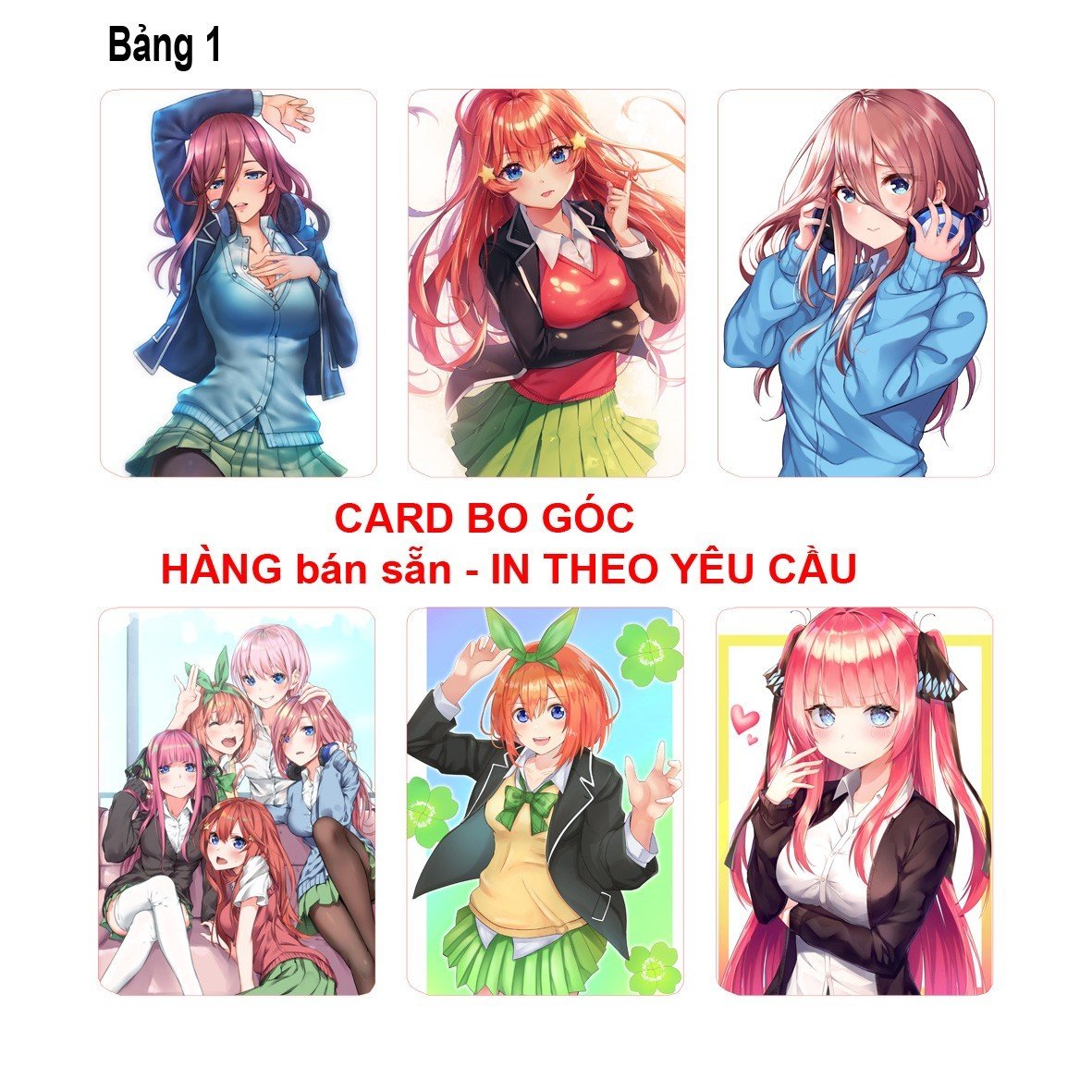 Card bo góc Gotoubun no Hanayome 6 ảnh khác nhau/ Thẻ card nhà có 5 nàng dâu Gotoubun no Hanayome