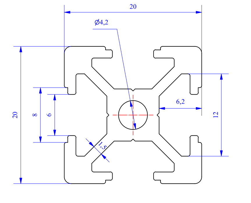 Nhôm định hình 20x20 (LWA-221461400) - Miễn phí cắt theo kích thước yêu cầu (Giá đã bao gồm VAT)