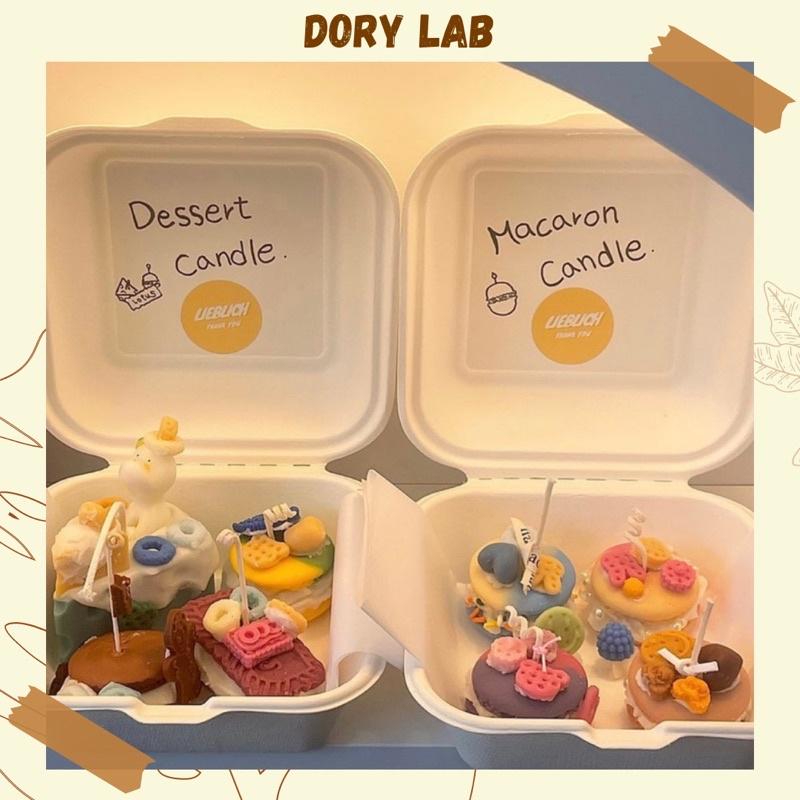 Set Nến Thơm 4 Bánh Macaron Mini Mix Topping Kèm Hộp Quà Bã Mía - Dory Lab
