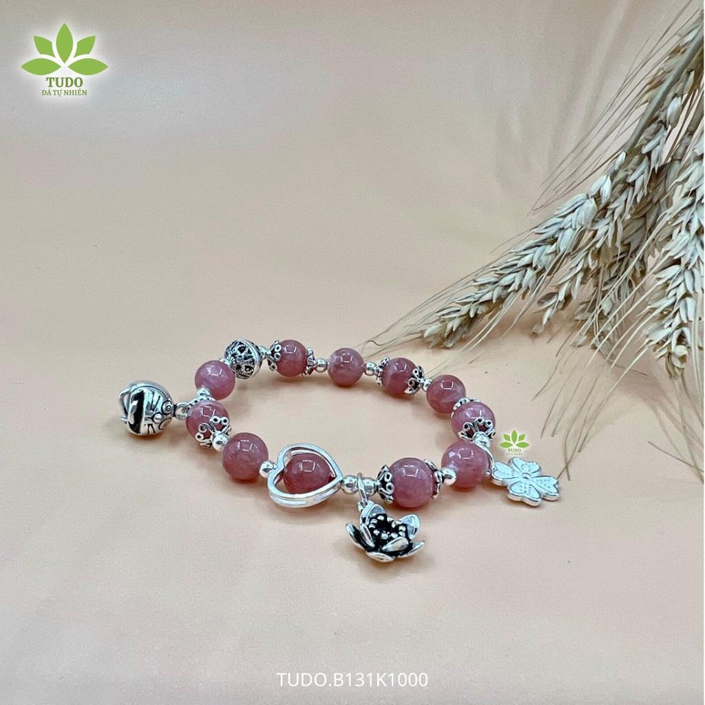 Vòng Tay Nữ Đẹp - Vòng Phong Thủy Đa Mệnh TUDO B131K1000 VCBDAOH Charm Bạc Hoa, Mèo, Cỏ 4 Lá - Tình Duyên, May Mắn
