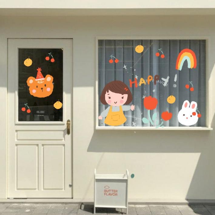 Hình dán cute girl aesthetic trang trí gương cửa hàng cute 14
