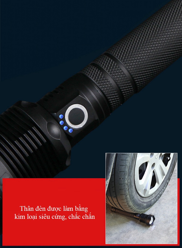 Đèn pin siêu sáng CREE P70 ( Cổng sạc MicroUSB , tay cầm chống trơn trượt, chống nước tốt, tản nhiệt cao, độ sáng cao)- Tặng VÍ THÉP ĐA NĂNG 11IN1