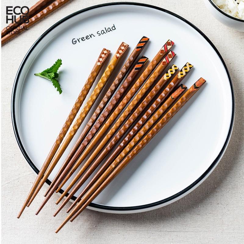 Đũa gỗ ma thuật chạm khắc thủ công ECOHUB bằng gỗ tự nhiên (Wooden Chopsticks) E00320