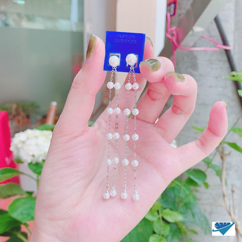 Bông tai bạc tua trai thả dài MS95