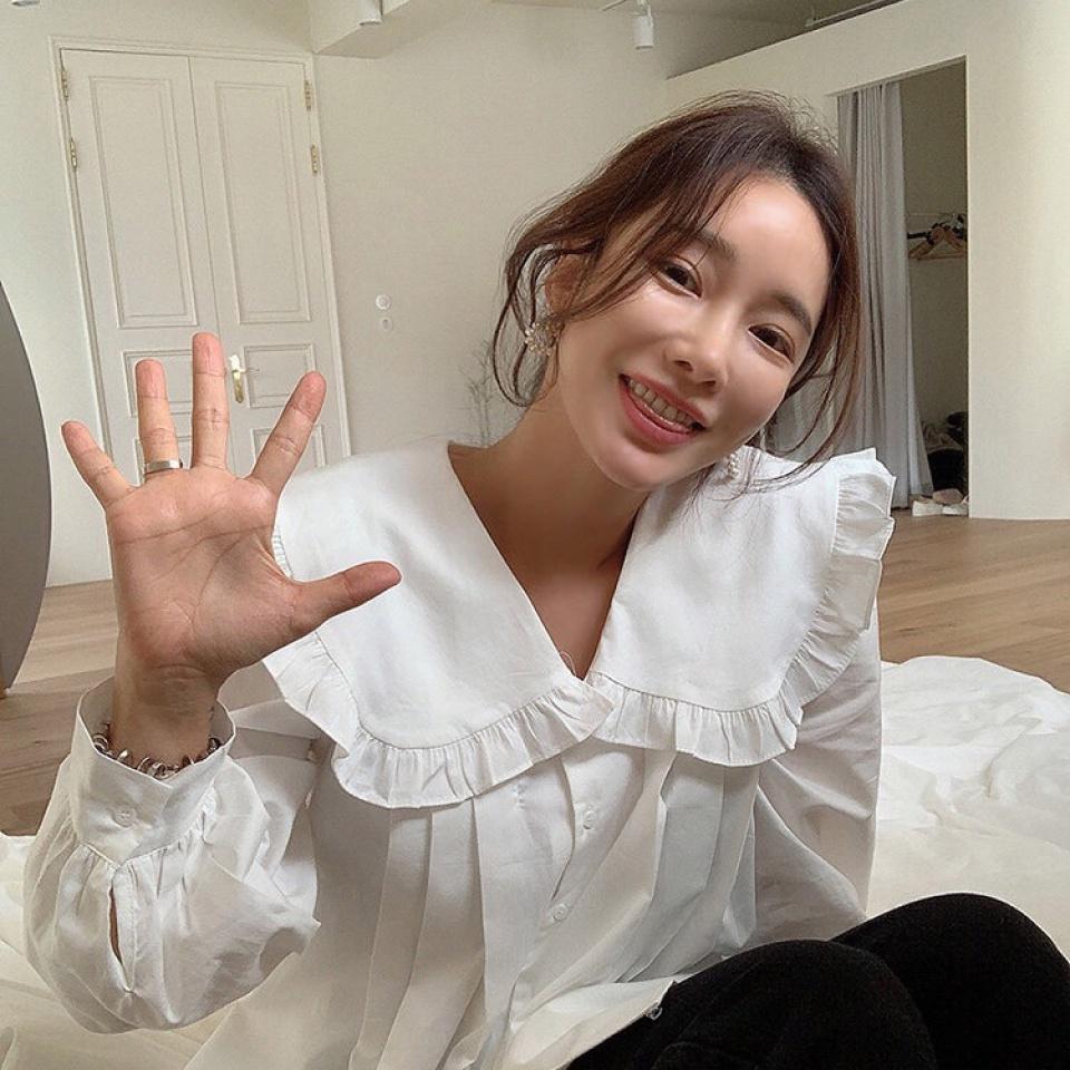 Áo sơ mi nữ dài tay form rộng cổ bèo kiểu áo nữ dáng Babydoll 2 lớp chất vải thô kiểu dáng hàn quốc