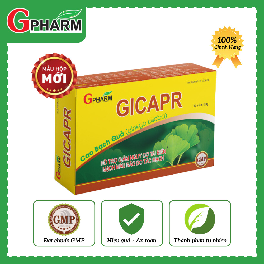 Thực phẩm bảo vệ sức khỏe Viên uống GICAPR Hỗ trợ hoạt huyết, giúp tăng cường lưu thông máu não, cải thiện đau đầu, hoa mắt, chóng mặt, mất ngủ