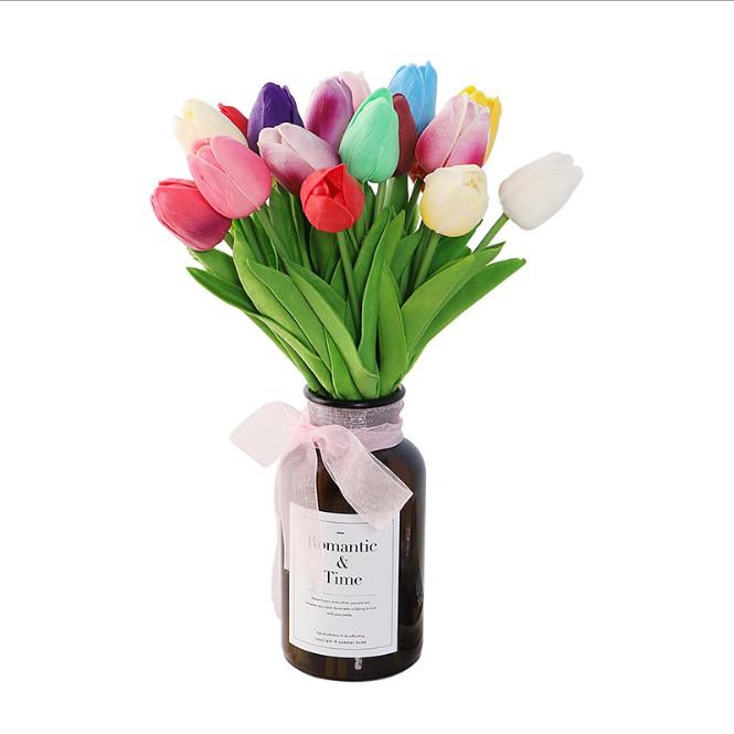 Siêu rẻ - Hoa giả - Hoa tulip giả lá thẳng bằng nhựa PU cao su cao cấp như thật - Trang trí nội thất, phòng, văn phòng