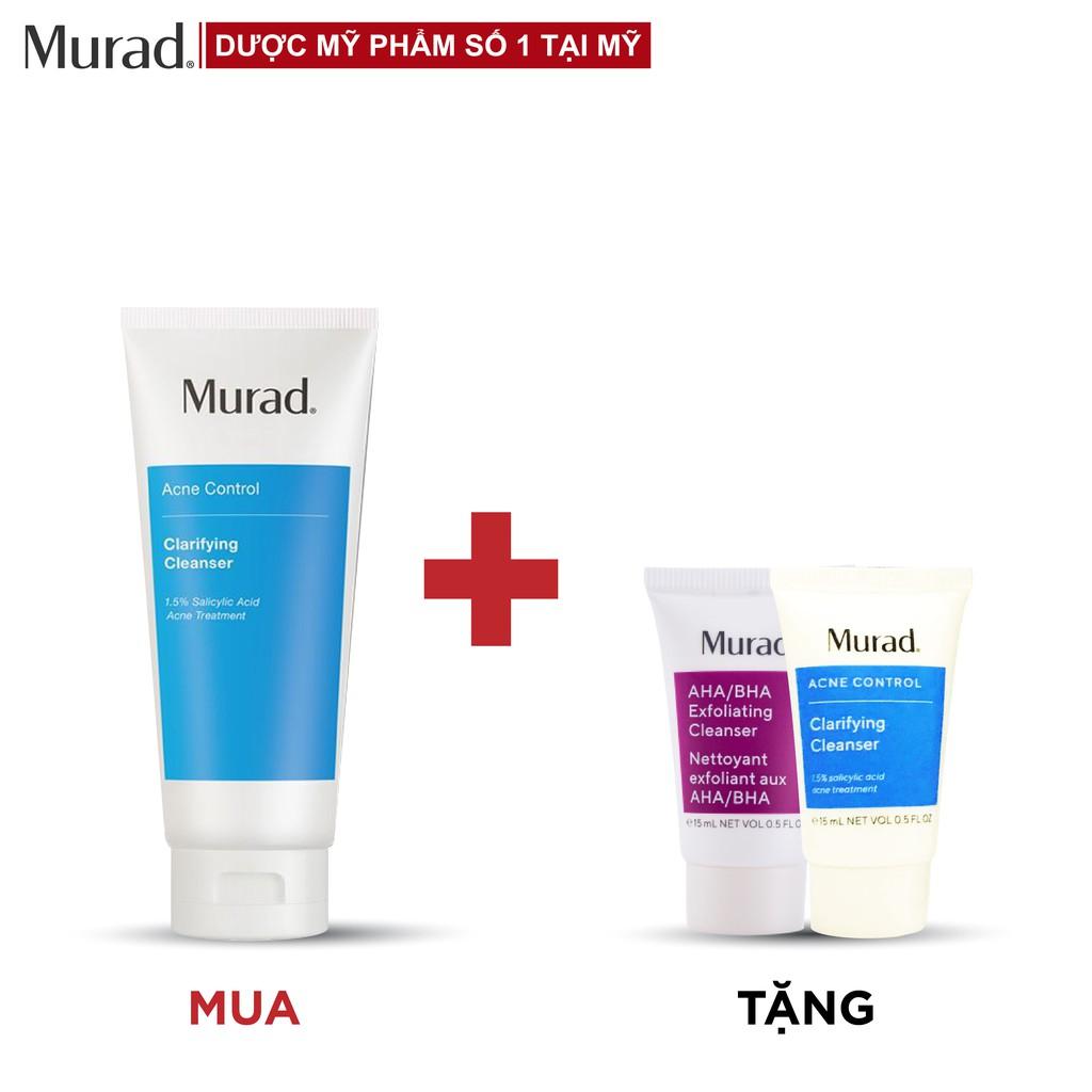 Gel rửa mặt dành cho da mụn Murad Clarifying Cleanser 200ml TẶNG Srm AHA/BHA Cleanser 15ml + Sữa rửa mặt Murad Acne Control 15ml