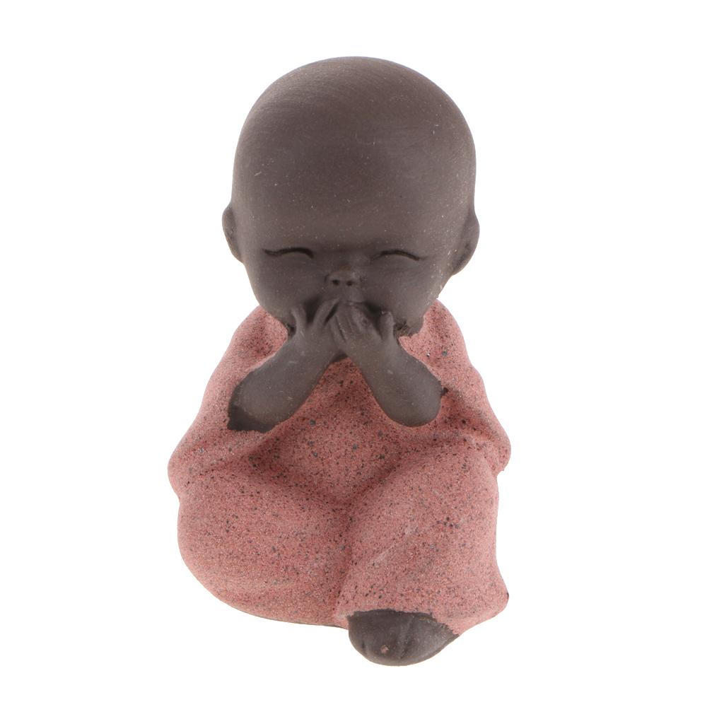 2xCeramic Small Buddha Statue Monk Figurine Tea Pet Decorative Ornaments Red