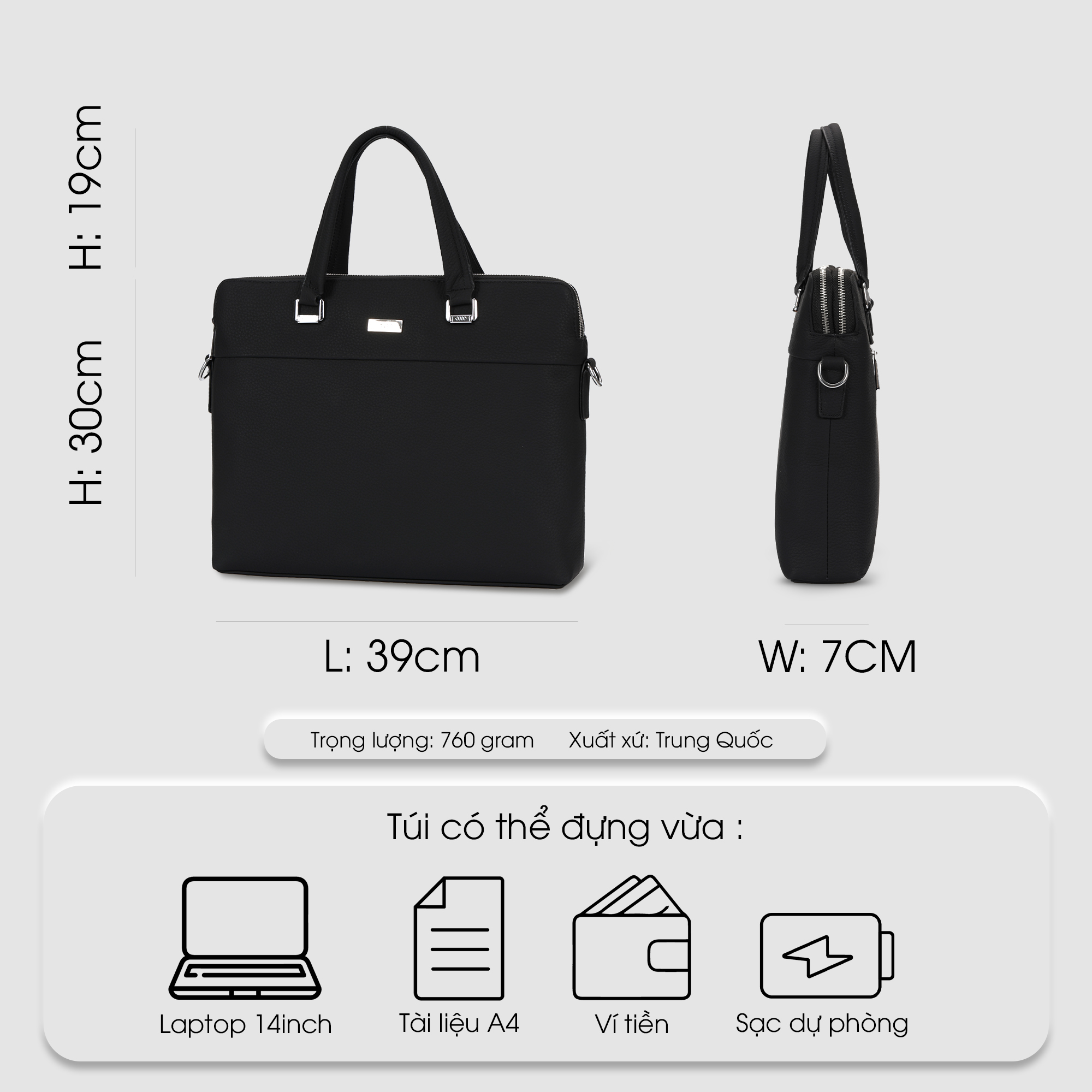 Túi xách da bò công sở đựng laptop 14inch, túi da đeo chéo nam nữ đựng tài liệu A4 IDIGO MB1 - 20000