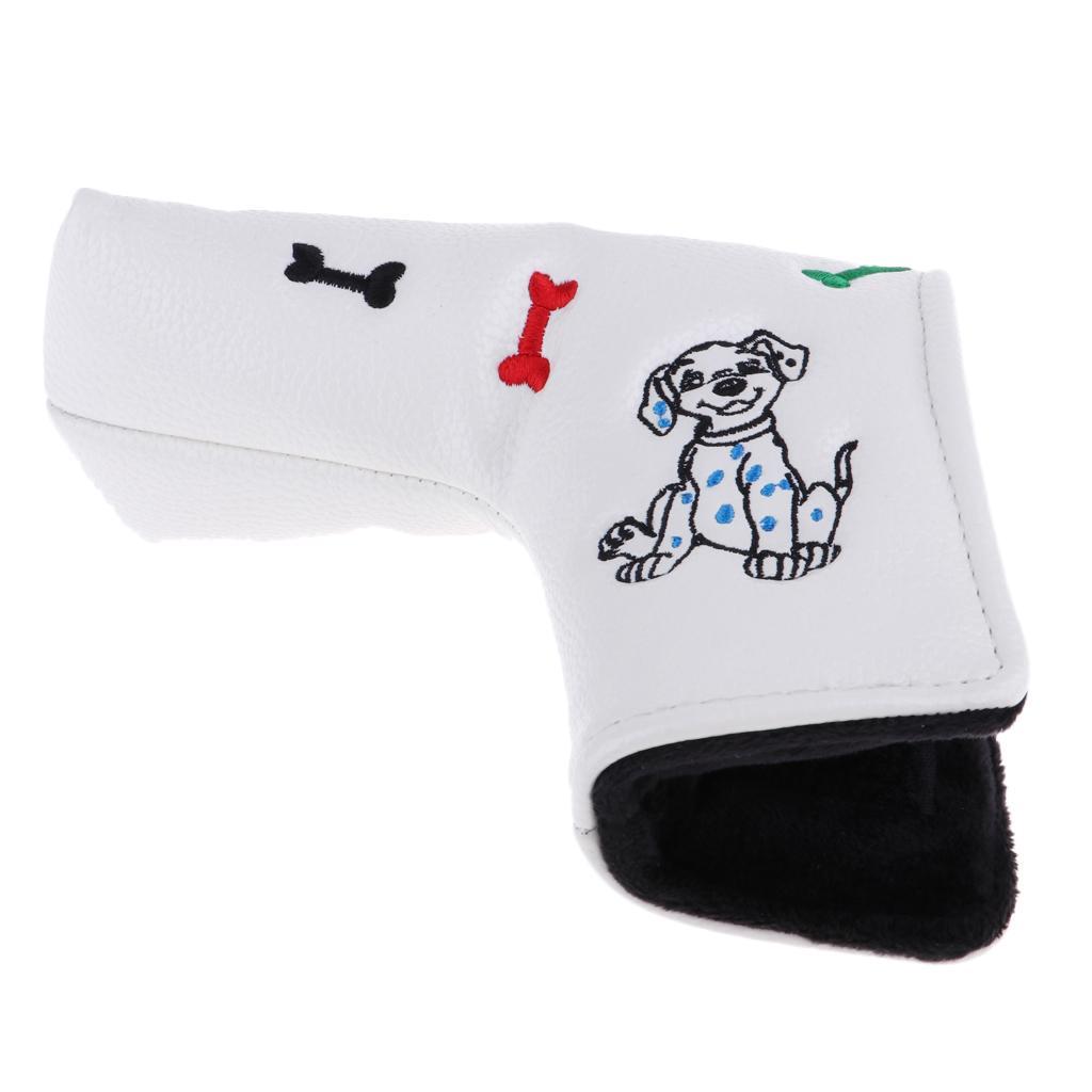 2-5pack Waterproof PU Leather Golf Blade Putter Head Cover Protector White Dog