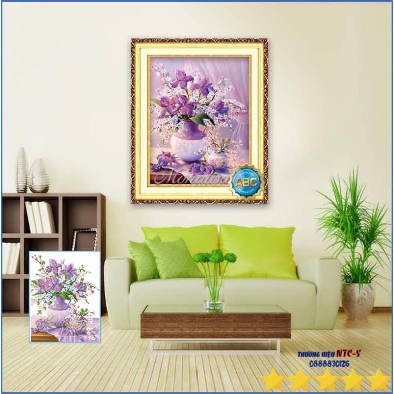 Tranh đính đá bình hoa 50x40cm