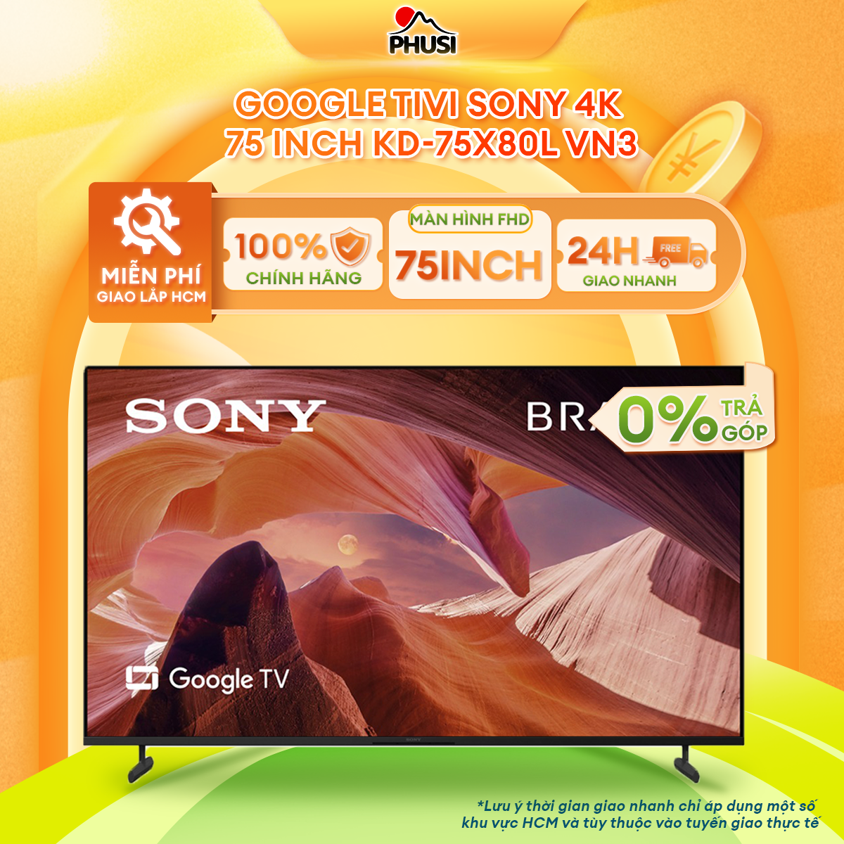 Google Tivi Sony 4K 75 inch KD-75X80L - Model 2023