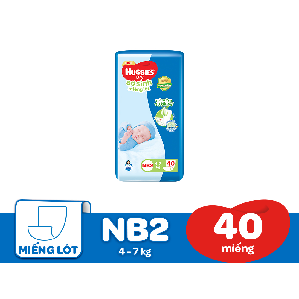 Miếng lót sơ sinh NB2 HUGGIES DRY 40 miếng