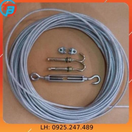 Combo dây phơi cáp lụa bọc nhựa 5mm (Dây phi 5 - 2 Nở móc 8 - 1 Tăng đơ 8 - 2 Khóa cáp 6)