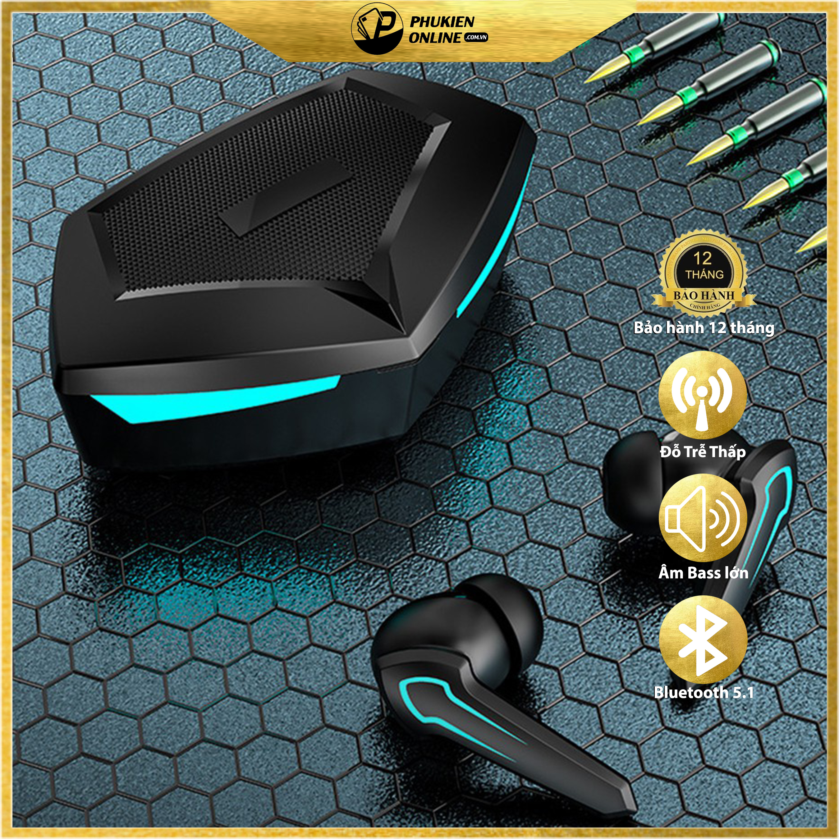 Tai Nghe Gaming Bluetooth 5.2 FLOVEME P30 Pro Tws ,Tai Nghe Chơi Game Không dây -Có Mic , Độ Trễ Cực Thấp 0.045s , Pin Cực trâu - Hàng chính Hãng