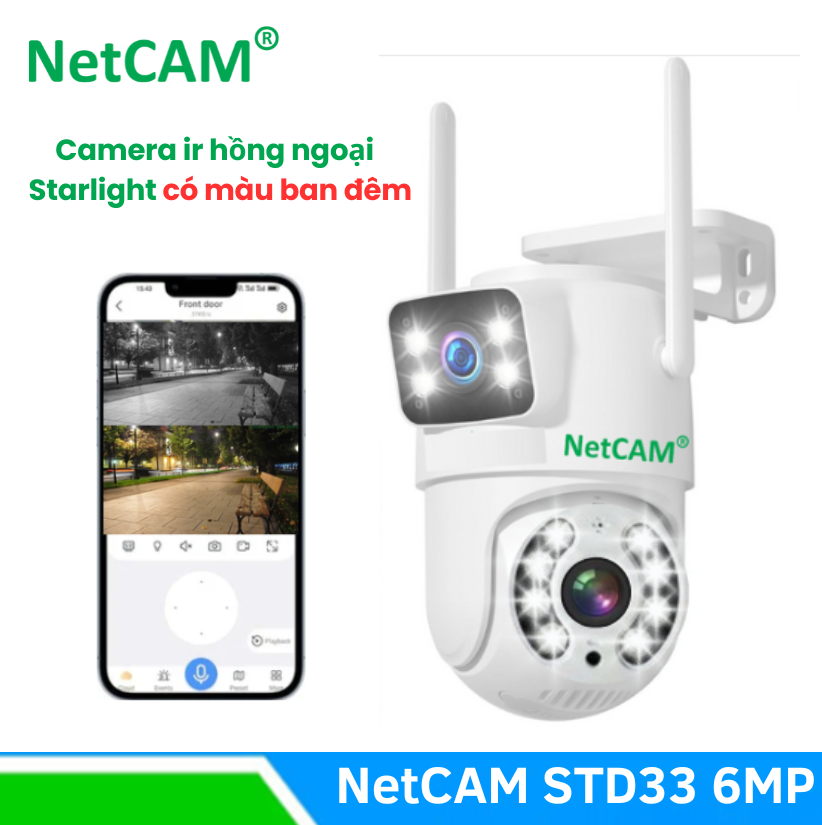 Camera Ngoài Trời NetCAM STD33, Quay Quét 360 độ, có Ống Kính Kép với Độ phân giải Siêu Nét 6MP - Hàng Chính Hãng