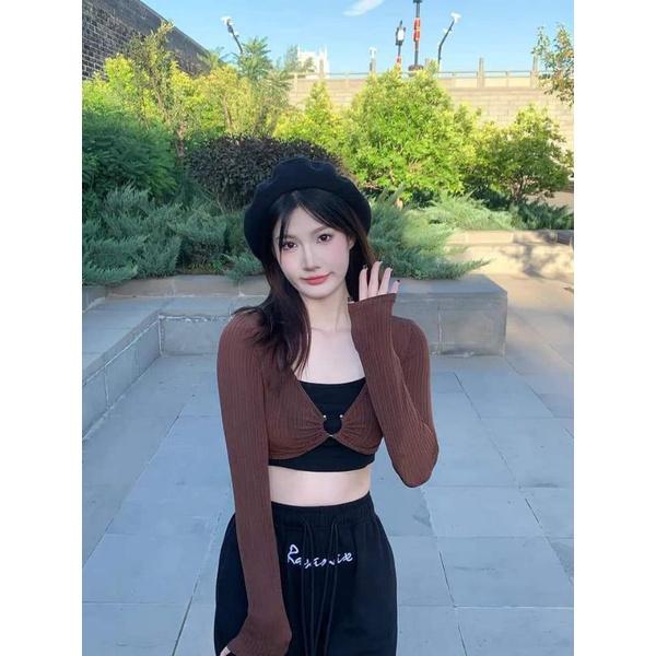 ÁO CROPTOP TAY DÀI KHOEN MẶC 2 KIỂU