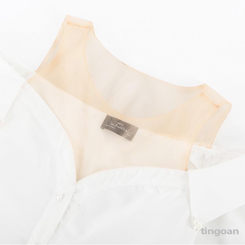 Áo sơmi trễ vai trắng phối lưới đính ngọc chống nhăn tingoan PURE LOVE SHIRT/WH