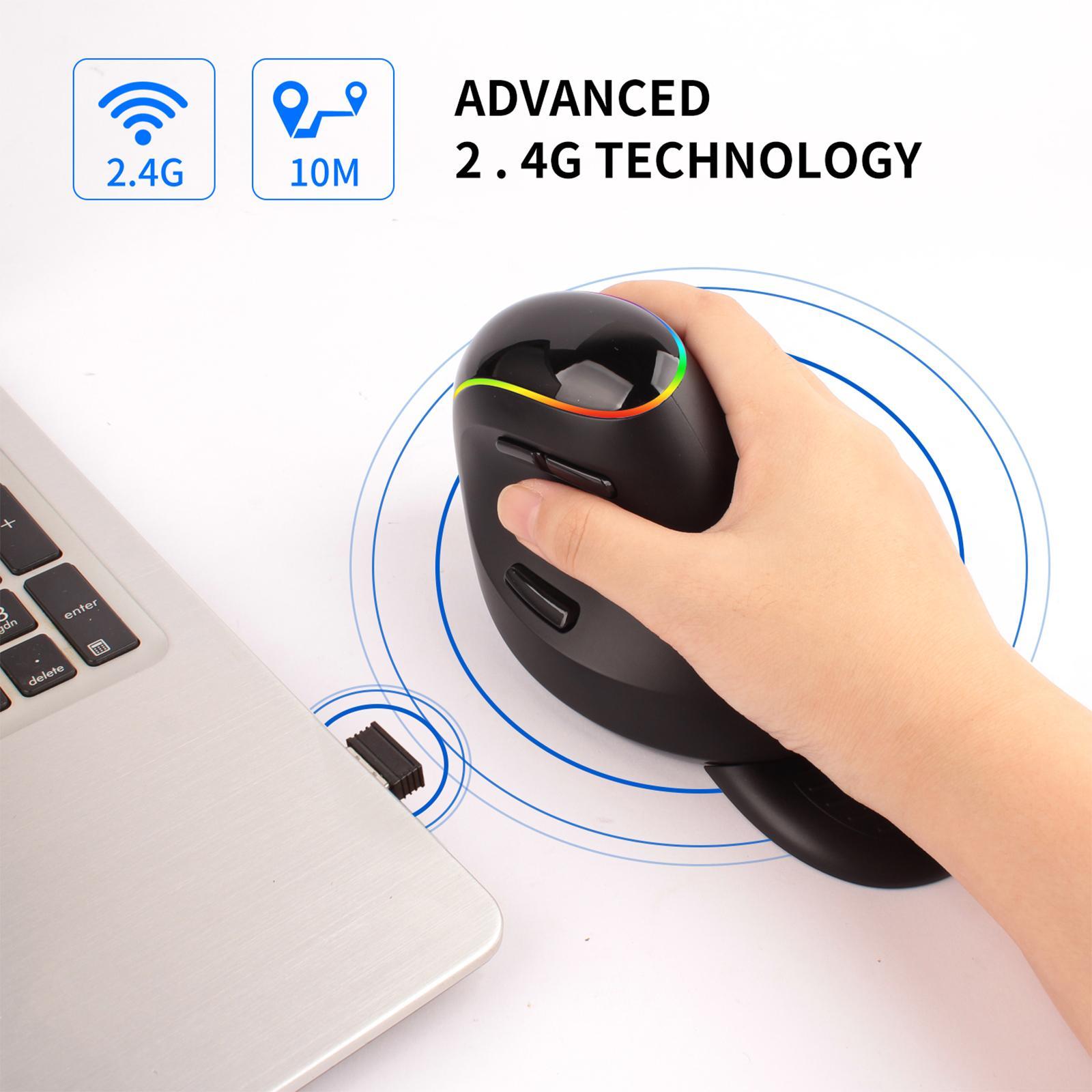 Wireless Mouse Vertical 6 Lighting 3200 DPI 2.4GHz for Laptop PC Black